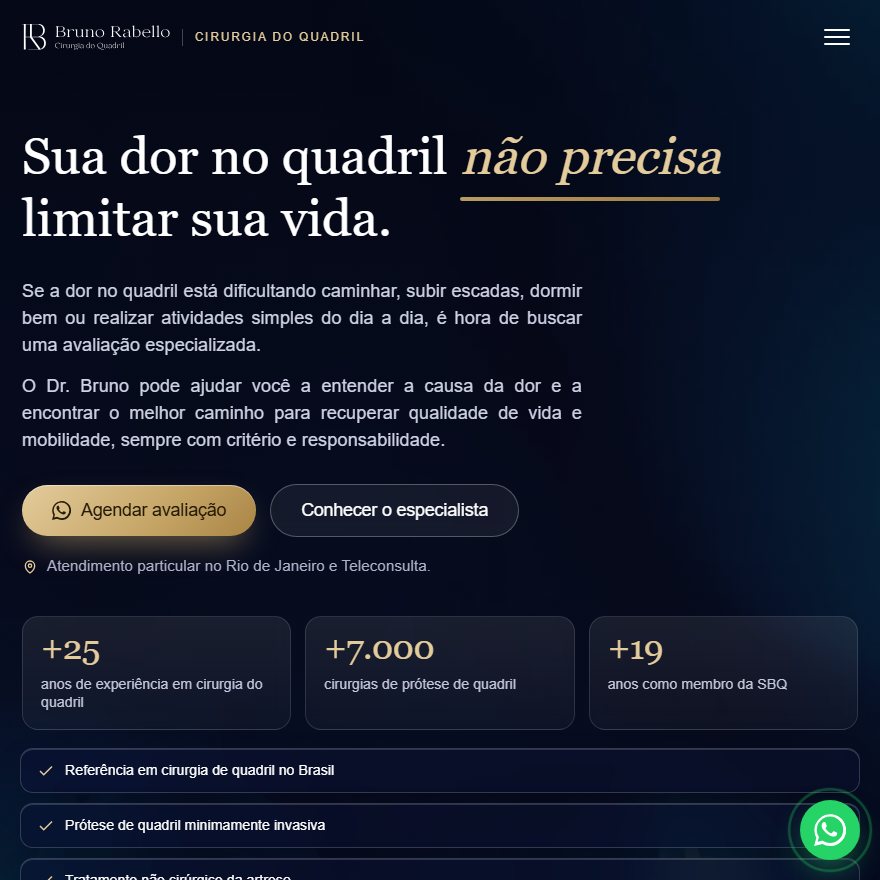 Landing page do Dr. Bruno Rabello