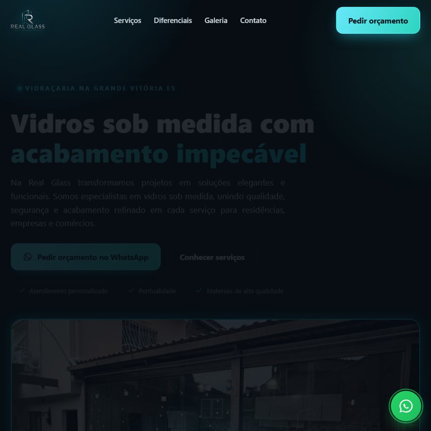 Landing page da Real Glass Vidraçaria