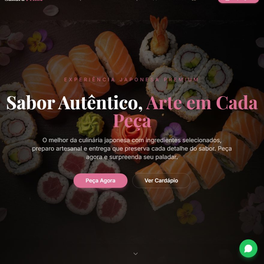 Landing page do restaurante Sakura Prime