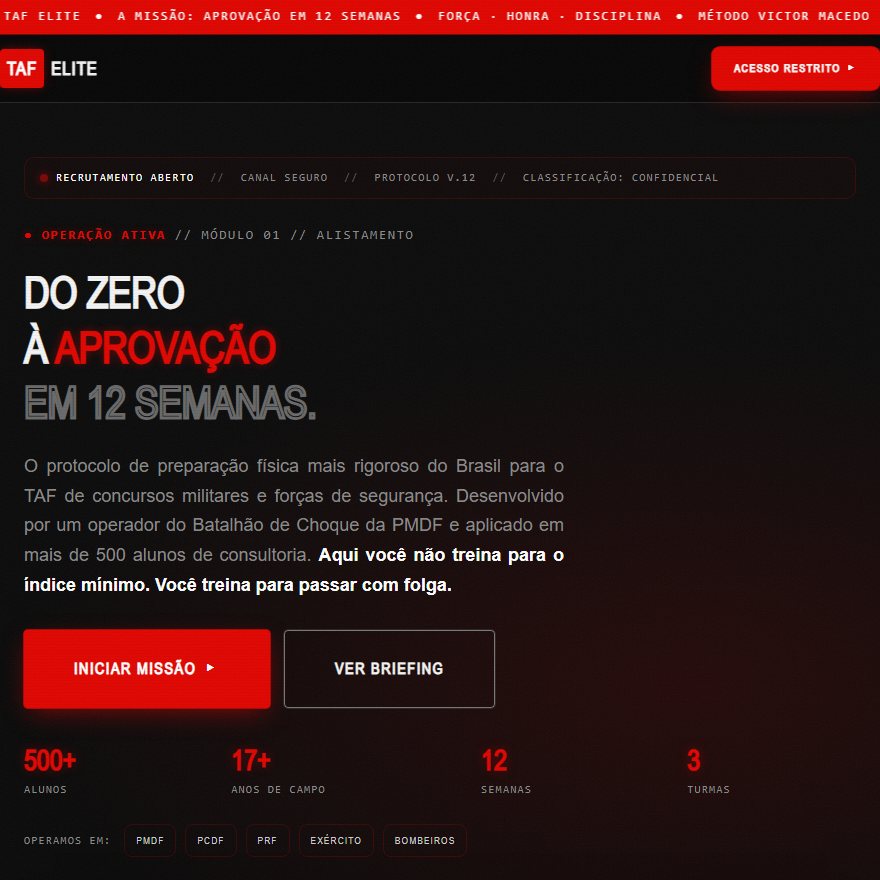 Landing page do TAF Elite Pro